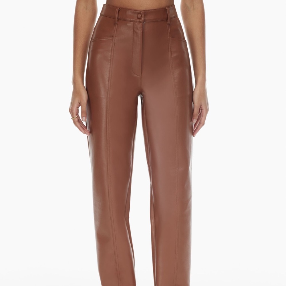 Rebel Aritzia pleather pants in Epicurean Brown